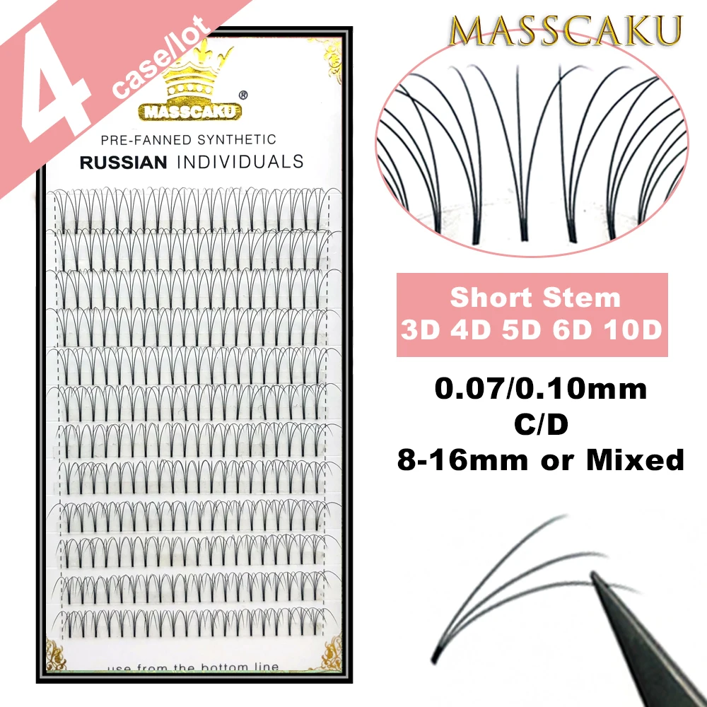 

MASSCAKU 4 trays/lot 3D 4D 5D 6D 10D eyelashes for make up cillia premade fan eyelash volume effect for eyelash extensions