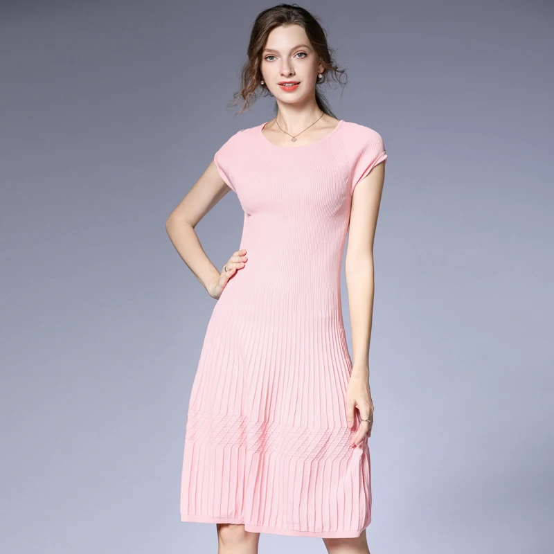 

High Quality 2021 New Woman Summer Dress Sexy O-neck Knitted Dress New Autumn Short Sleeve Dress