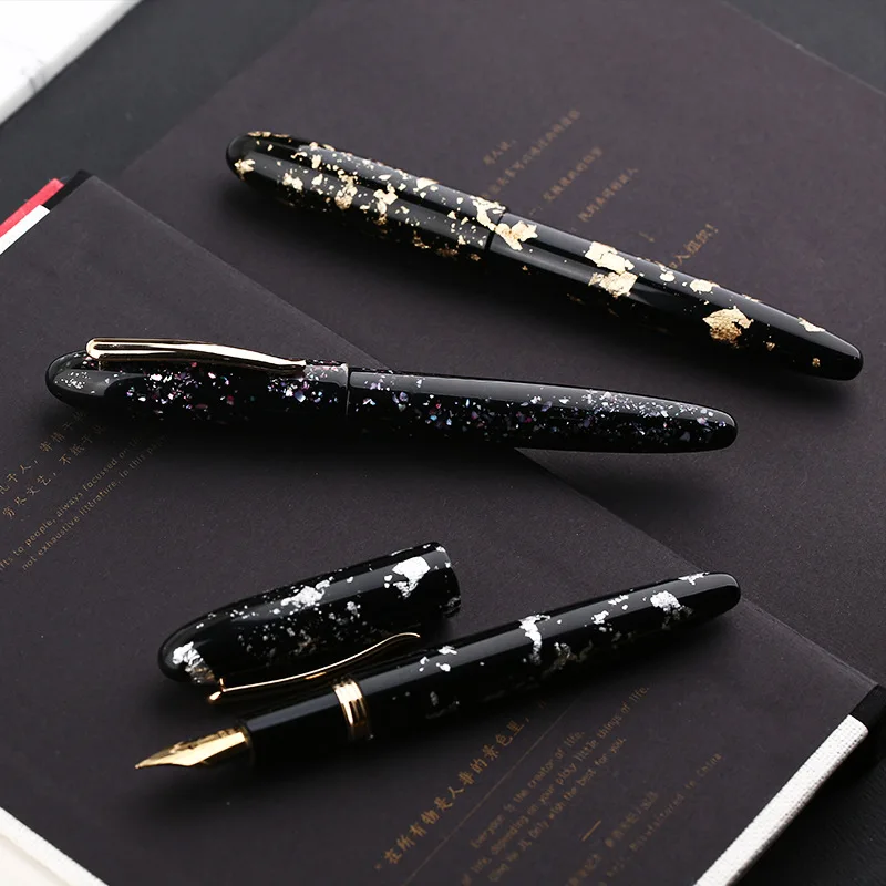 

Fountain Pens New M8 Handmade Resin Celluloid Beautiful Metal Foil Fine Nib with Converter Writing Gift Stationery Supplies