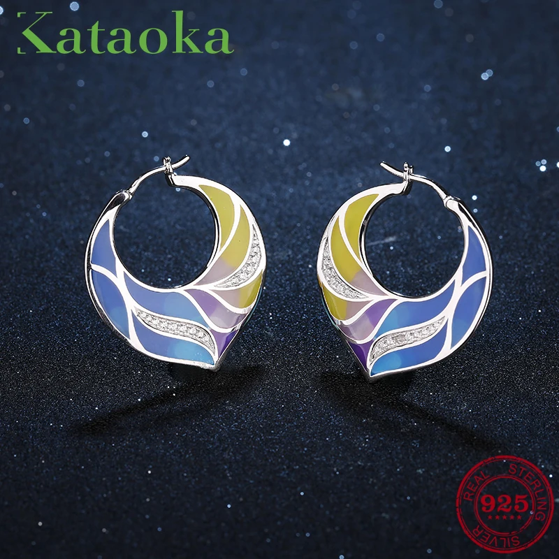 Женские серьги-кольца с разноцветным павлиньим пером серьги из стерлингового