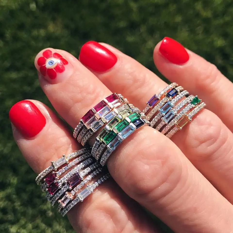 Простой класс три камня 3 шт Багет cz камень рождения красочные кубического