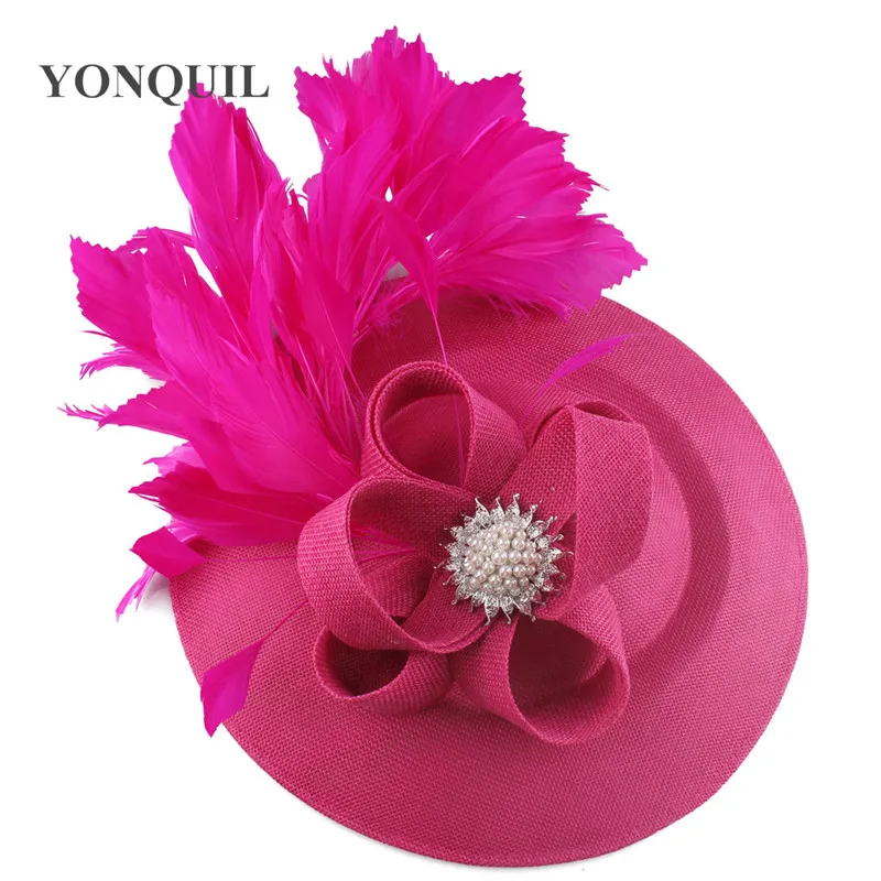 Hot Pink Fashion Wedding Hair Fascinator Hat Bride Elegant Nice Headwear Bridal Show Race Headpiece With Feather Fancy Millinery | Свадьбы и