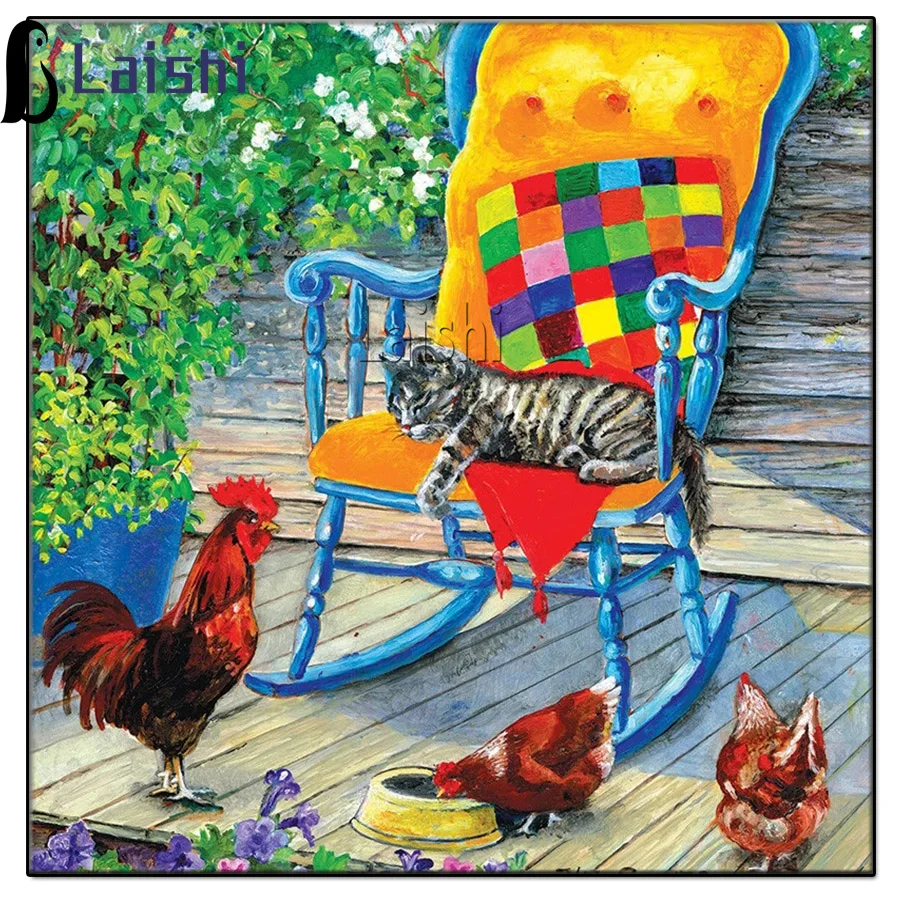 

Алмазная 5D картина «сделай сам», алмазная вышивка с изображением животных, кошек и цыплят, круглая Стразы