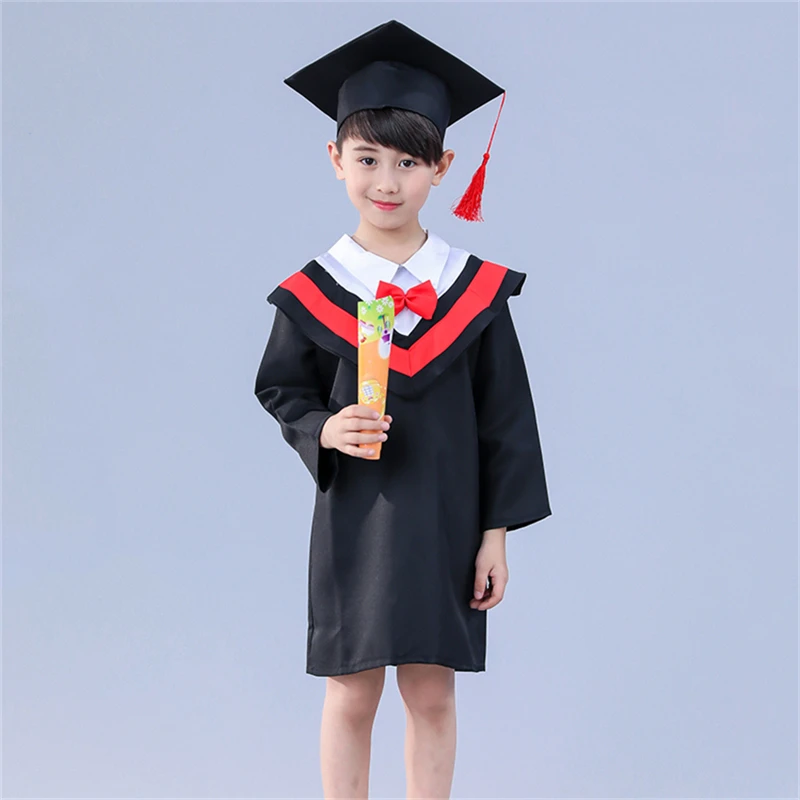 Red Gown Hat Детские костюмы выпускников школы Academinc униформа для мальчиков и девочек фотографии представление одежда детский сад холостяцкие платья - Цвет: Red Gown Hat