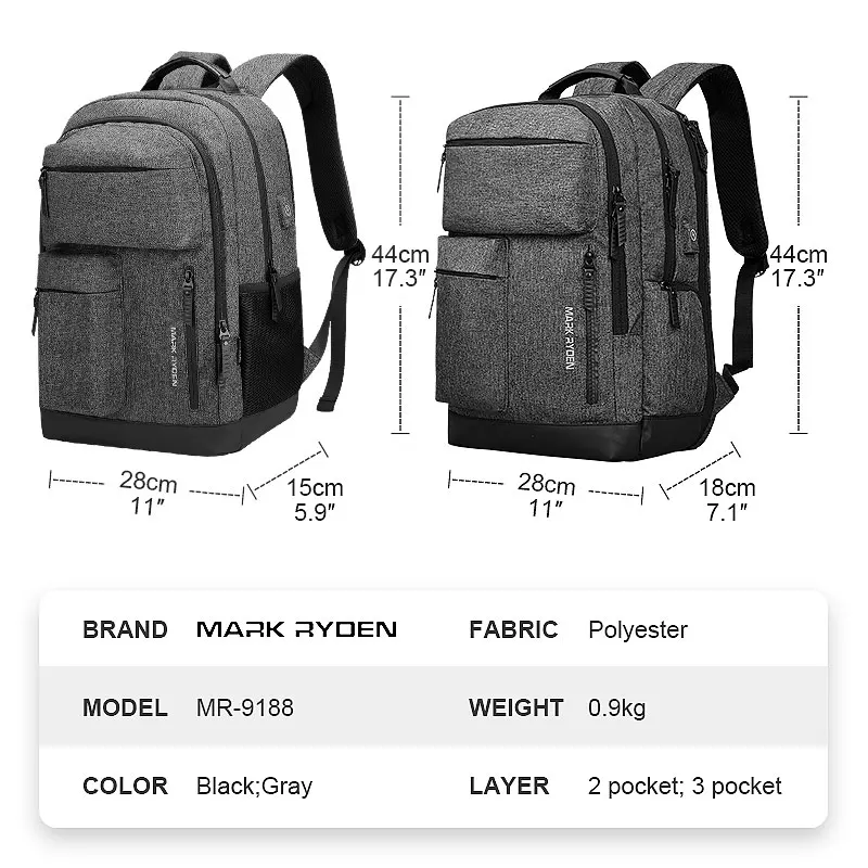 Мужской Дорожный рюкзак Mark Ryden многослойный вместительный деловой с отделением