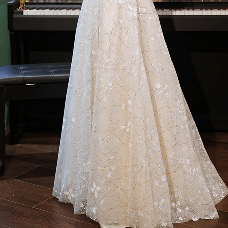 

Sequins Evening Dress Simple V-Neck Empire Half Sleeves Pleat Floor-Length Lace Up A-Line Elegant Woman Formal Party Gowns A1049