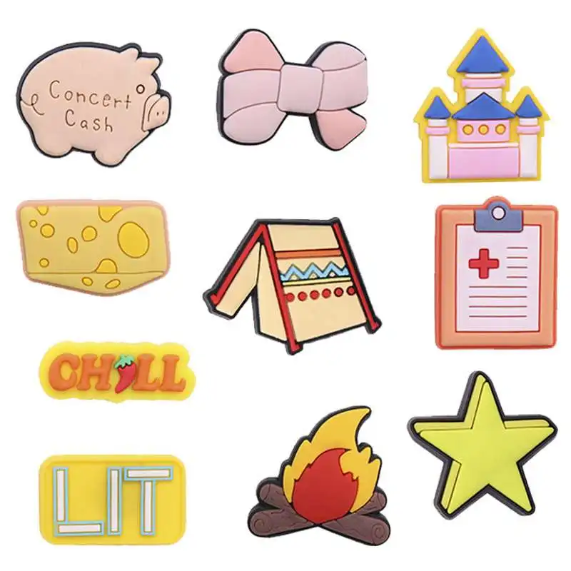 

1 шт. желтые подвески для обуви из ПВХ с изображением звездного огня на открытом воздухе кемпинг садовые украшения для обуви DIY Croc Jibz браслет...