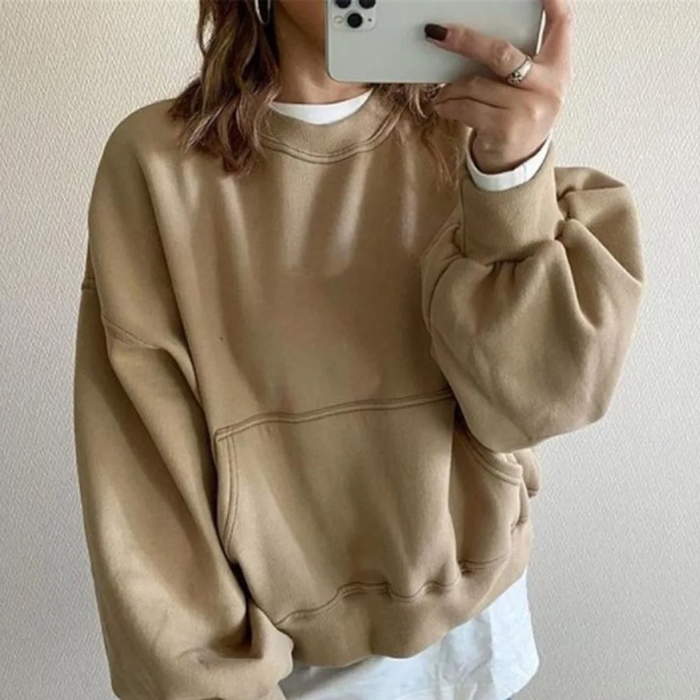 

Spring And Autumn New Japanese And Korean Round Neck Sweater Solid Color Long-sleeved Round Neck Loose Casual Top Women