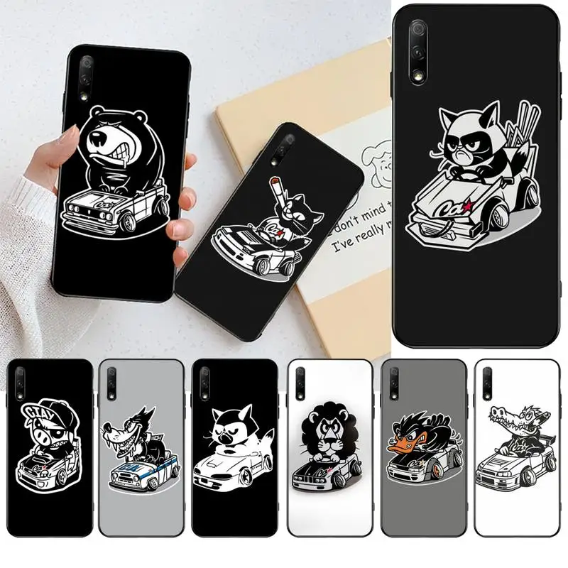 

HUAGETOP Cartoon JDM Drift Car Cat Black TPU Soft Phone Case For Huawei Nova 6se 7 7pro 7se honor 7A 8A 7C Prime2019