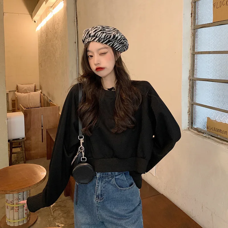 

Short Round Neck Sweater Women's Thin Jacket Fashion Autumn New Style 2021 Wild Fashion Pure Color Em*