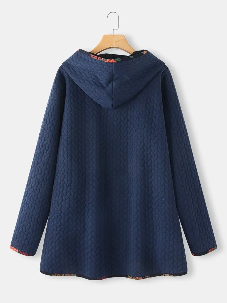 

Cotton Floral Single Breasted Winter Parka Casual Pockets Woman Coat Loose Plus Size Medium Length Clothes Jacket