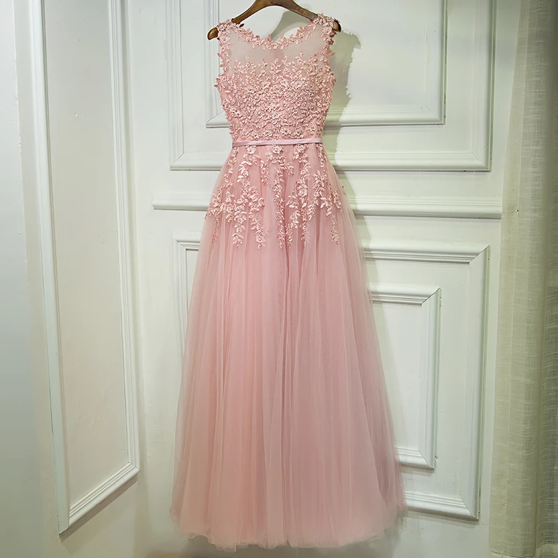 

Women's O neck sleeveless lace applique hand beading evening party dress red grey pretty long formal prom wedding party dresses