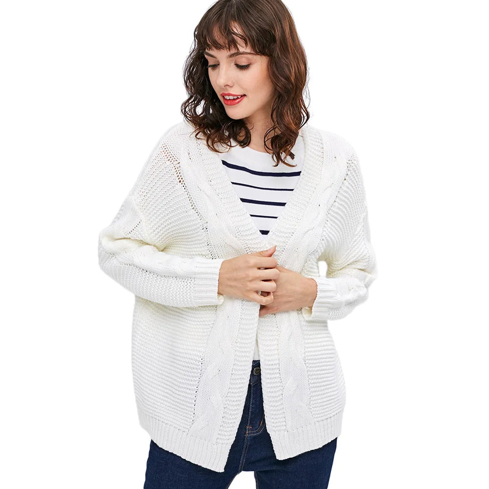 ZAFUL массивный Открытый спереди вязаный кардиган без воротника элегантные