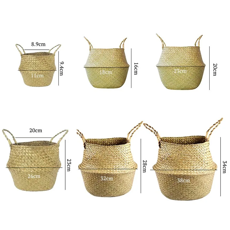 

Woven Bamboo Storage Basket Folding Clothes Laundry Basket Straw Wicker Rattan Seagrass Belly Garden Flower Pot Plant Basket
