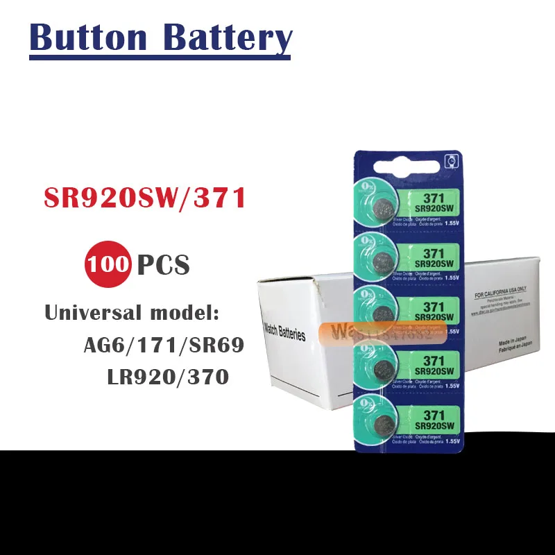 100 шт. 371 батарея SR69 SR920W SR920SW AG6 L921 605 620 280-31 280-51 батарейки для часов с серебряным