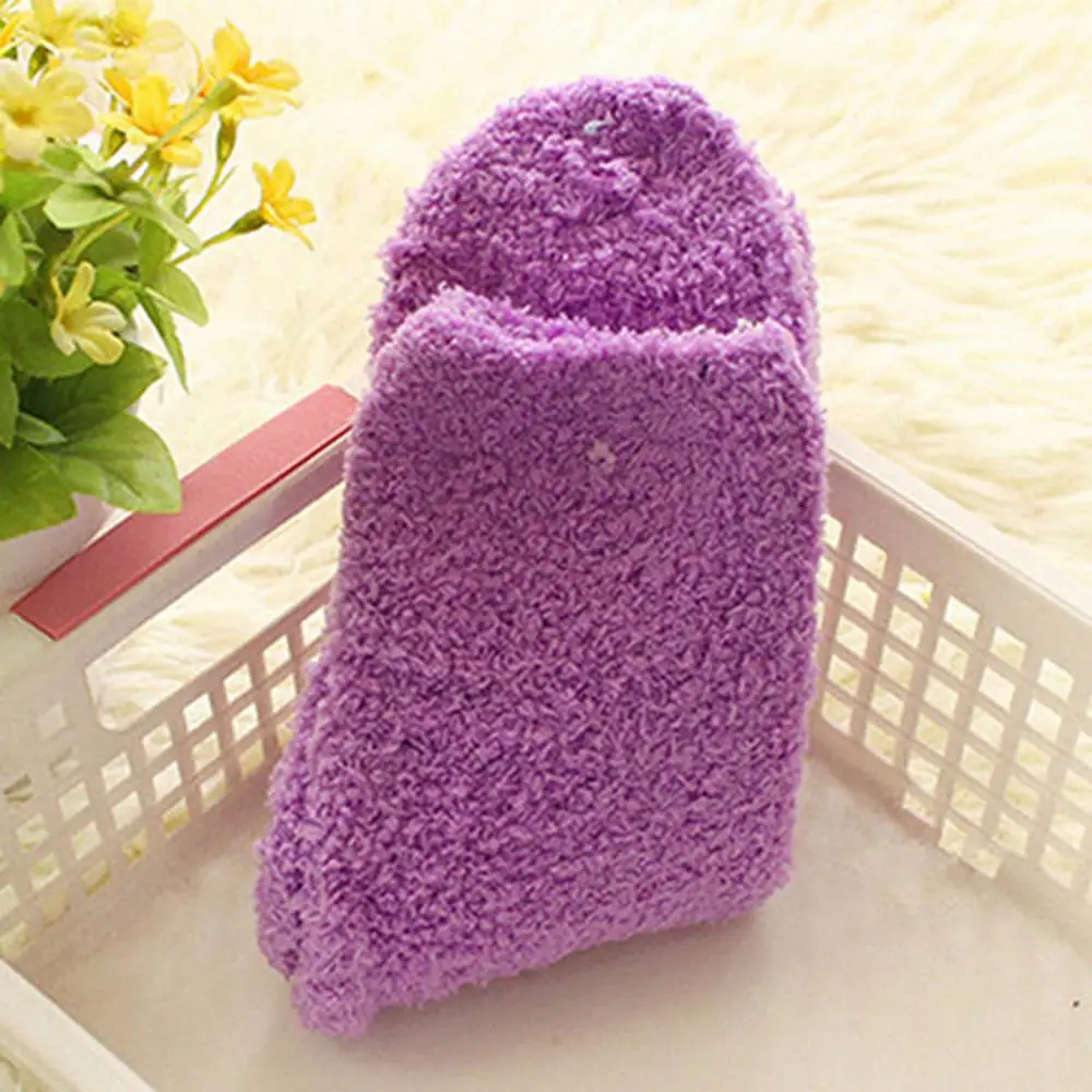 

70% Hot Sell Women Girl Winter Warm Thicken Coralys Fleece Fluffy Solid Color Sleep Bed Socks