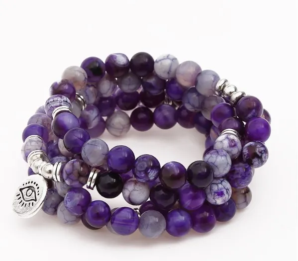 

108 бусин, 8 мм, эластичный регулируемый браслет с лотосом, деревом жизни, буддой, Омом, глазами, чакрами, рейками, Агатом, ониксом, йогой, ожерел...