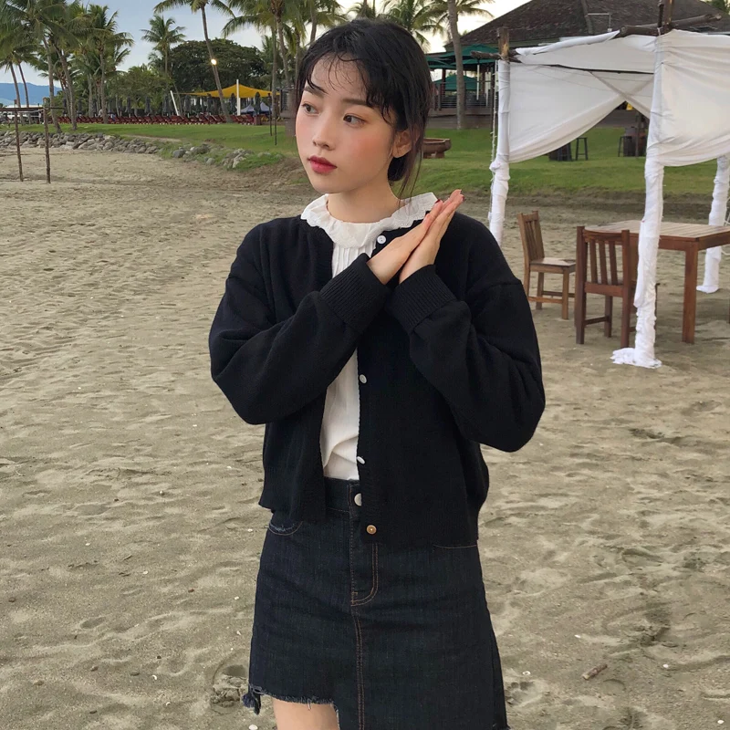 2019 весенне-осенний Однотонный свитер в Корейском стиле с круглым вырезом женские