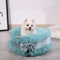 pet dogs bed lovely cats nest warm in winter round red deep sleep warm dogs nest bedding pet supplies