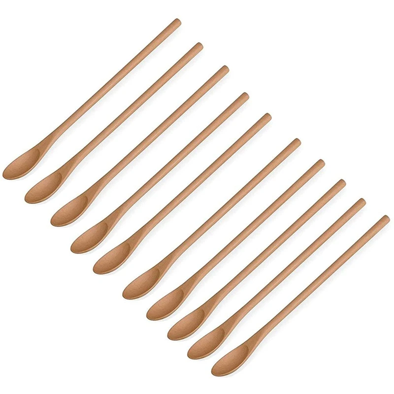 

10 Pcs Natural Long Handle Wooden Mixing Spoons Coffee Tea Honey Stirring Spoon Wooden Spoon with Thin Handle