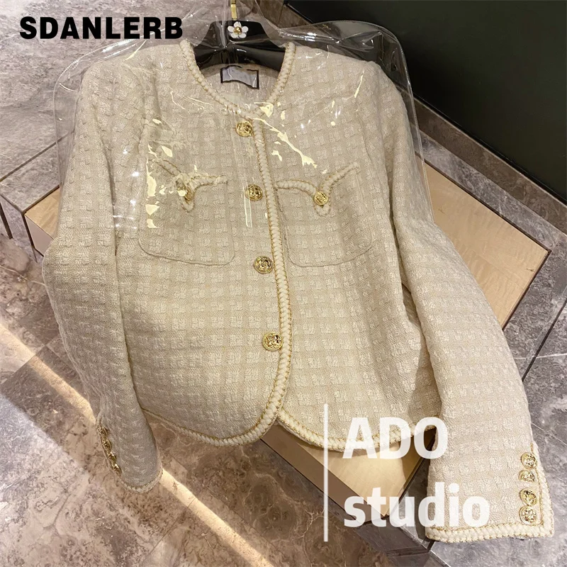 

2021 Spring and Autumn Coat Women's Plaid Tweed Loose Clothes Temperament Versatile Socialite Long Sleeve Elegant Short Jacket
