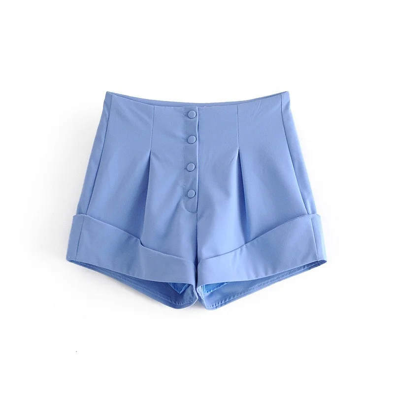 

2021 Autumn Style Strapless Long-sleeved One-line Neck Suspender Top + High-waist Single-breasted Shorts Female Two-piece Suit
