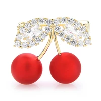 wulibaby red cherry brooches for women cubic zirconia shining charming cherry fruits party office brooch pin gifts