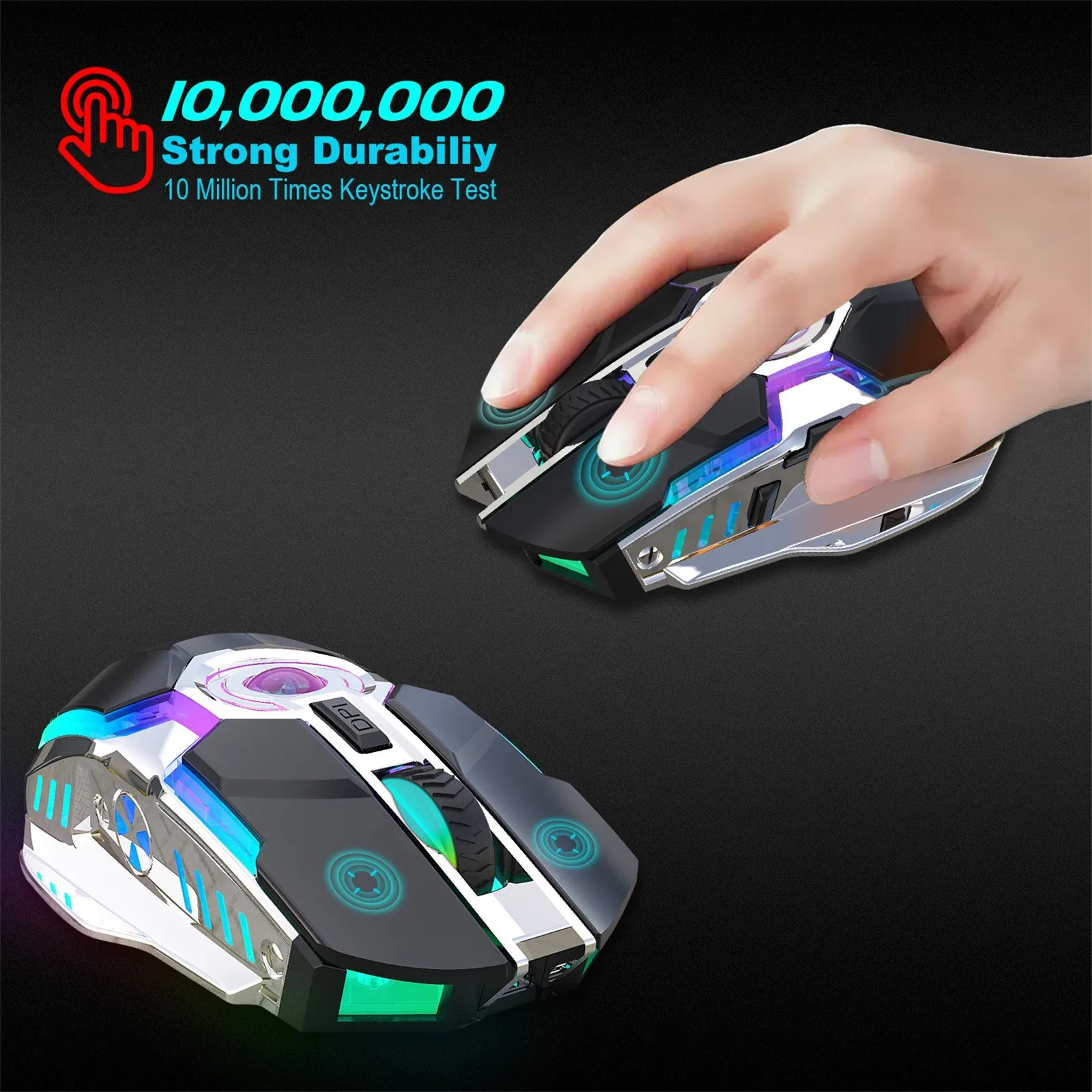 

Мышь игровая Беспроводная Бесшумная, RGB, 2,4 ГГц, USB