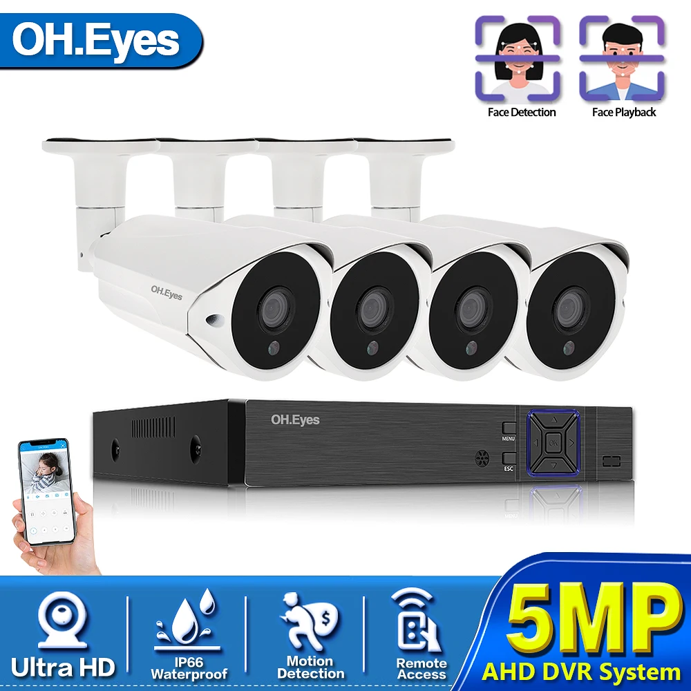 

4CH 5MP DVR NVR Security Camera System H.265 Face Detection 5.0MP AHD Bullet Camera Indoor Outdoor CCTV Video Surveillance Kit