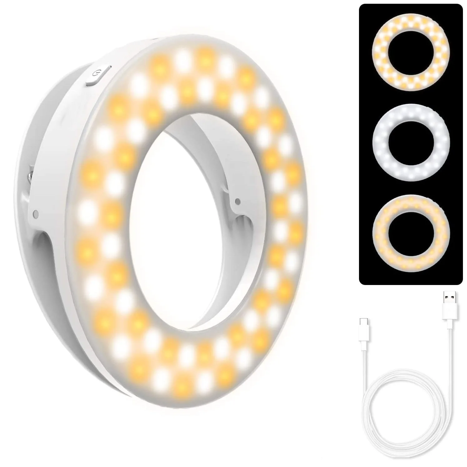 Selfie Ring light, 60 LEDs Ring Light 3 Light Modes Clip on Camera Phone Rechargeable 4 Brightness Mini Selfie Circle Light,