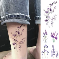 waterproof temporary tattoo sticker purple lavender plum blossom realistic body art leg ankle arm flash tattoos man woman child