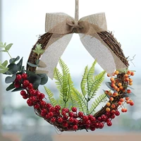 garland christmas wreath artificial flower green leaf bow decoration home wall bedroom ornaments rattan berry ring of flowers