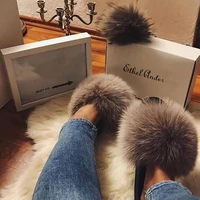 summer ladies fluffy fur slippers women real fox fur slides cuter plush fur sandals fashion female house luxury fur flip flops
