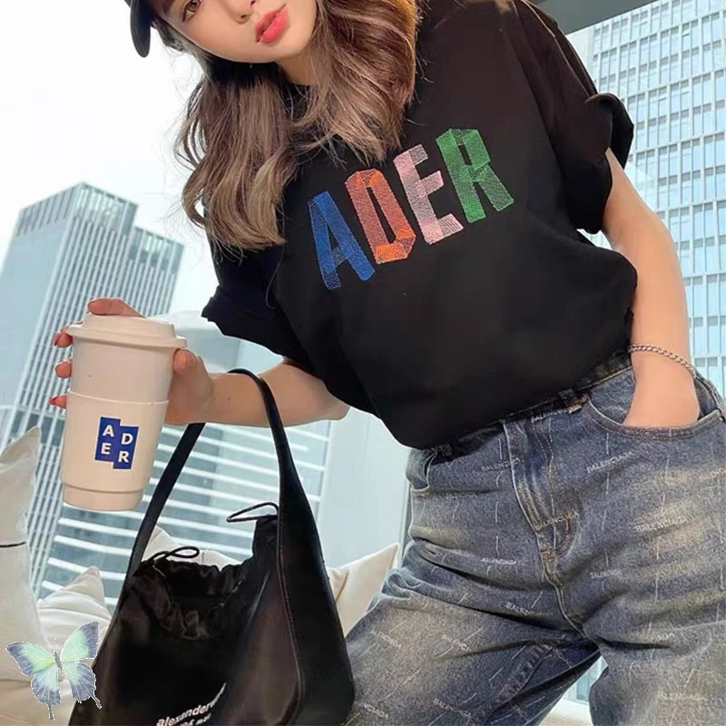 

Ader Error T-shirt Ccolourful Letters Men Women Adererror T Shirt Wash Tag Original Bag