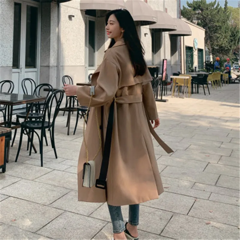 Женская ветровка с поясом повседневный Тренч цвета хаки длинным рукавом и