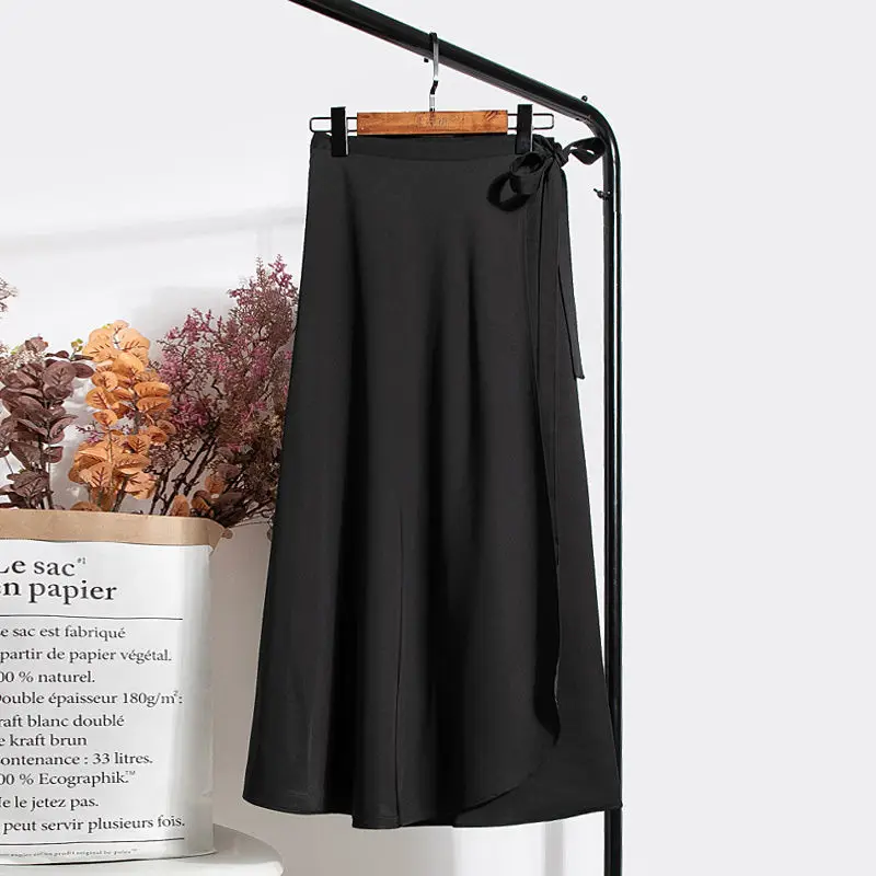 

Summer Skirts Womens 2021 New High Waist Side Tie Beach Casual Wrap Skirt Women Solid Elegant Midi Skirt Woman Clothes