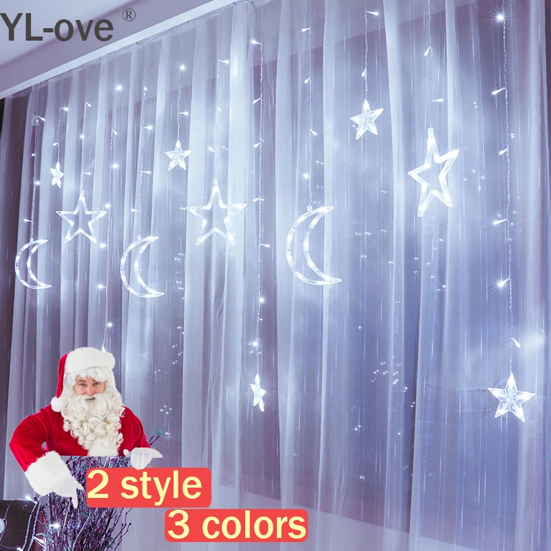 

Led Christmas Lights 3.5m Curtain String Lights Indoor/Outdoor Star Moon Fairy Light For Home Wedding Garden New Year Decoration