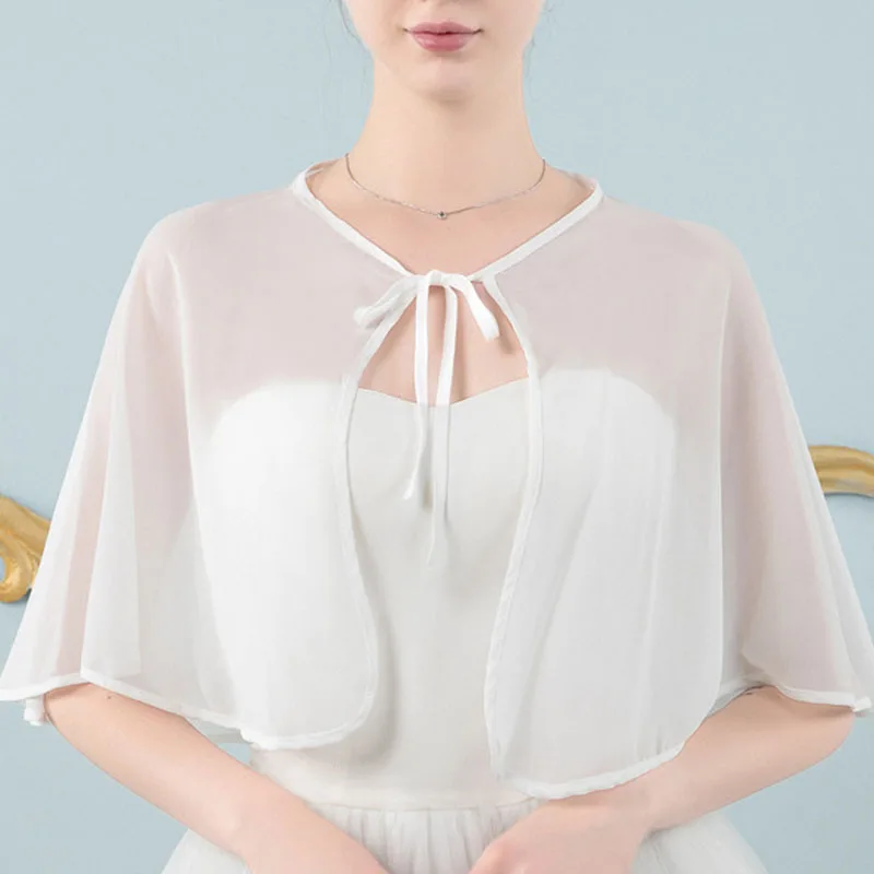 

Женская шифоновая Свадебная накидка, Элегантная короткая свадебная шаль, летняя/Весенняя женская вечерняя накидка-болеро, свадебная накидка