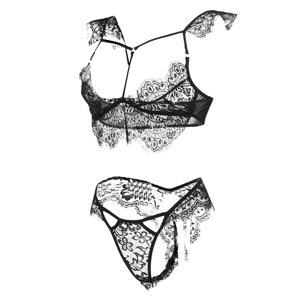 Sexy Lingerie Women Lace Babydoll Nightwear Sleepwear Underwear Bra And G-string Set Black Apperal Erotic Intimates Costume |