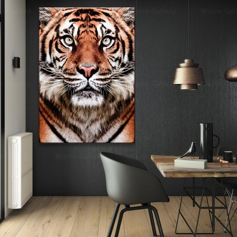 Настенная Картина на холсте Черный Белый Тигр фото скандинавские плакаты и