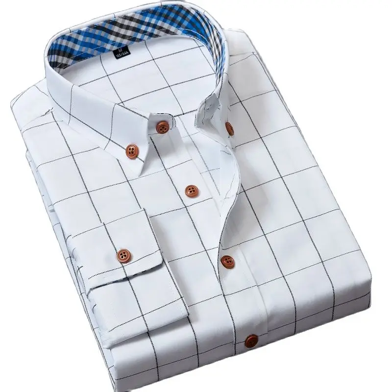 Men's  Plaid Long-Sleeve Shirts Young Men's Korean Slim Business Shirts Casual All-match Square Collar Shirts Plus Size M-6XL
