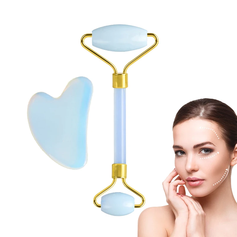 

Natural Opal Jade Roller Guasha Set Opalite Face Massager Facial Roller Face Slimming Tool Facial Lift Massager Gouache Screper