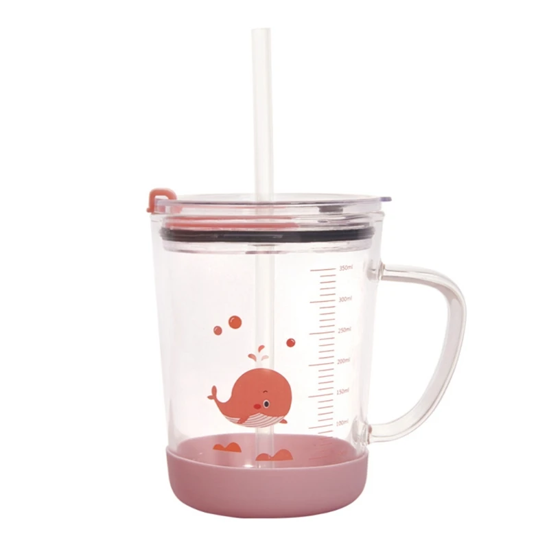 

350ml Milk Cup with Cover Handle Straw Kids Infants Baby Drinkware Sippy Water Bottle