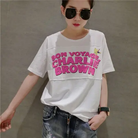 

European fashion summer new European goods in Europe and the loose too thin letter short sleeve T-shirt female tops