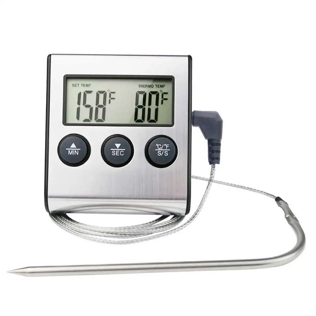 

Цифровой Кухонный Термометр, измеритель температуры для мяса, барбекю, духовки, с щупом из нержавеющей стали, с таймером, для гриля