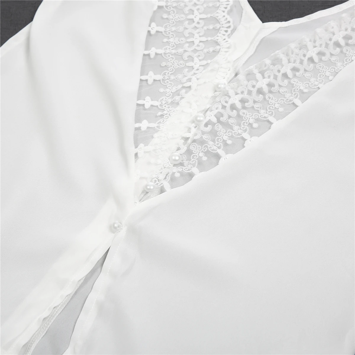 

2020 New Fashion Chiffon Short Sleeve Halter Lace Shirt White Casual Solid V-Neck Blouses