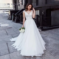 2021 sexy wedding dress lace top boho backless ivory beach wedding dress appliques v neck princess bride dress free shipping