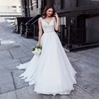 2021 сексуальное свадебное платье с кружевным верхом в стиле Бохо с низким вырезом на спине, цвета слоновой кости, Пляжное свадебное платье Аппликации с v-образным вырезом платье принцессы, невесты, бесплатная доставка