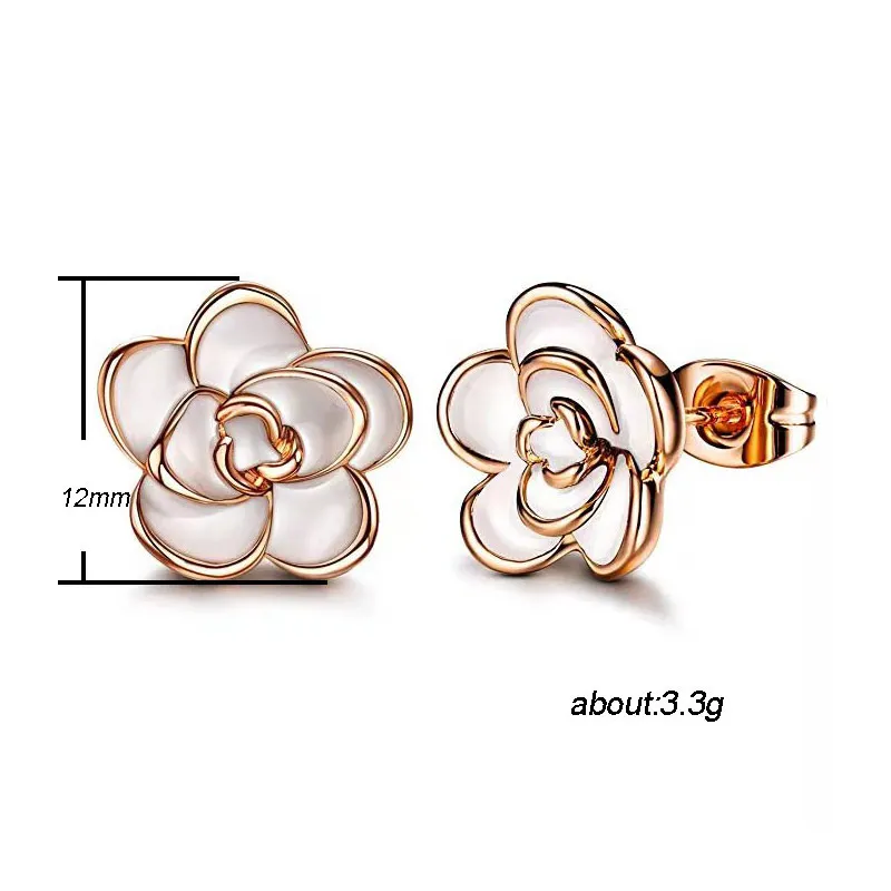 

YPAY Classic Camellia Flower Stud Earring Delicate Women Accessory Daily Wearing Party Earring with White/Black Flower Jewelry
