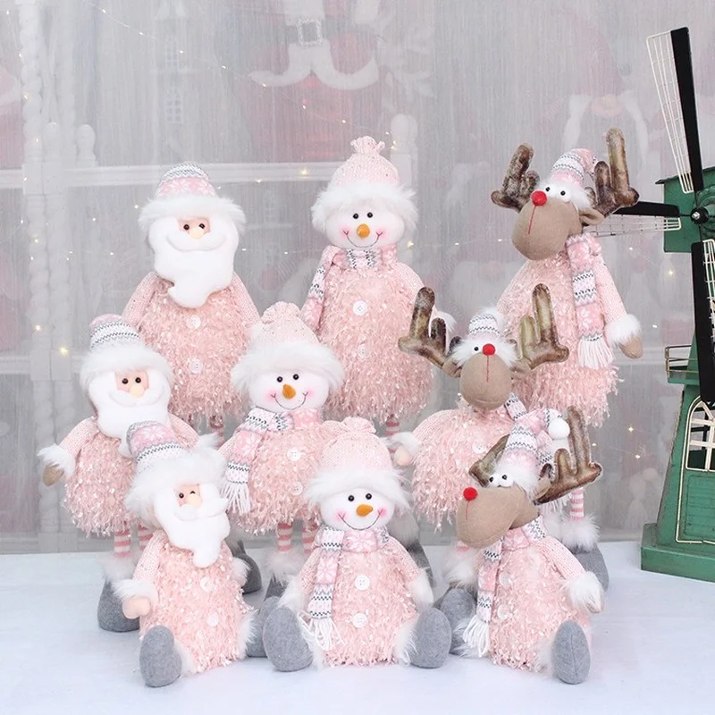 

Christmas Pink Stretchable Santa Claus Snowman Plush Standing Dolls Toy Baubles Xmas Decoration Ornament Craft Gift Home Decors